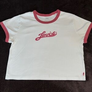 Levi's White Crop Top with Red Accents-Size XL